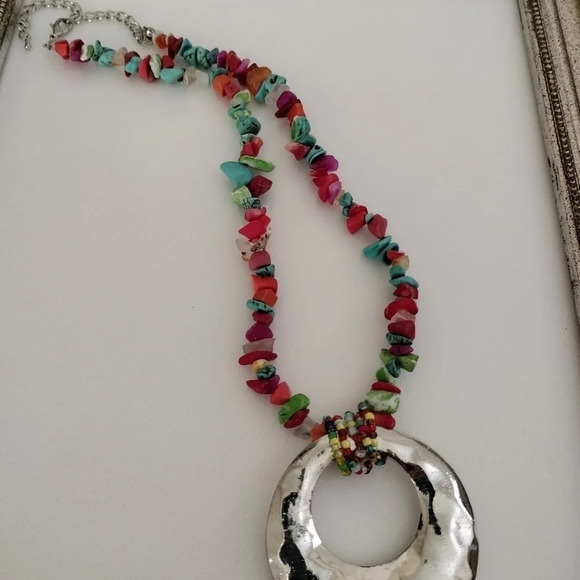 Seed Beaded Chain Lobster Clasp Silver Tone Pendant Necklace - Picture 2 of 8